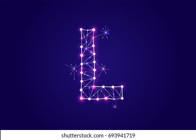 Font - typography design. Abstract form with connected lines and light dots. Vector Illustration. - line stroke weight editable