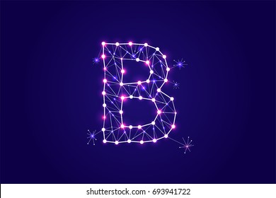 Font - typography design. Abstract form with connected lines and light dots. Vector Illustration. - line stroke weight editable