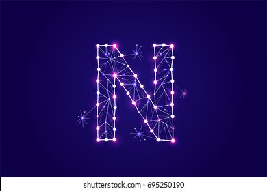Font - typography design. Abstract form with connected lines and light dots. Vector Illustration. - line stroke weight editable