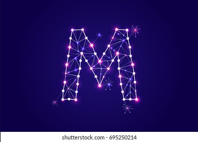 Font - typography design. Abstract form with connected lines and light dots. Vector Illustration. - line stroke weight editable