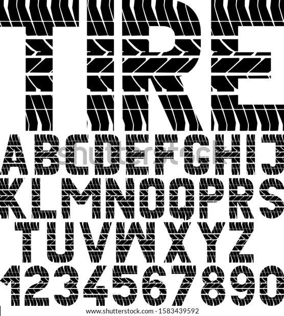 Font Tyre Tread Texture Word Tire 스톡 벡터(로열티 프리) 1583439592