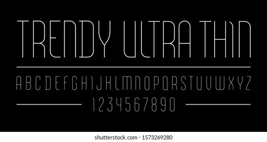 Font From Ultra Thin Line, Modern Condensed Black Letters And Numbers