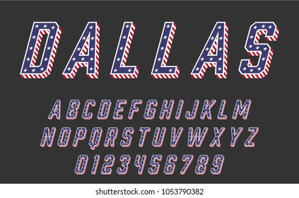 Font USA Flag Stars and Stripes Vector Illustration for Memorial Day or Independence Day or others