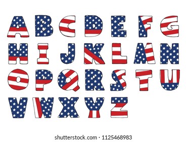 Font USA flag stars and stripes vector illustration for Independence day, Memorial day