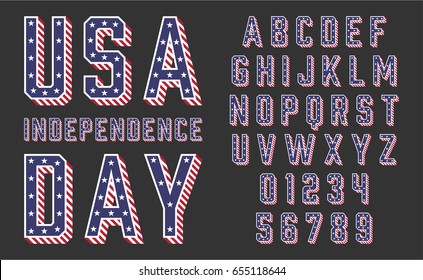 Font USA Flag Stars and Stripes Vector Illustration for Memorial Day or Independence Day or others