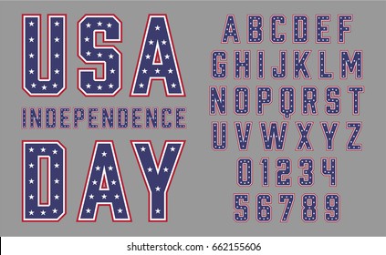 Font USA Flag Stars and Stripes Vector Illustration for Memorial Day or Independence Day or others