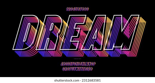 Font vector modern 3D bold line style trendy typography