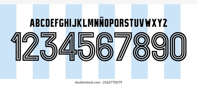 font vector team 1974 kit sport style font. retro football style font with lines. sports style letters and numbers for soccer team, retro argentina font, vintage