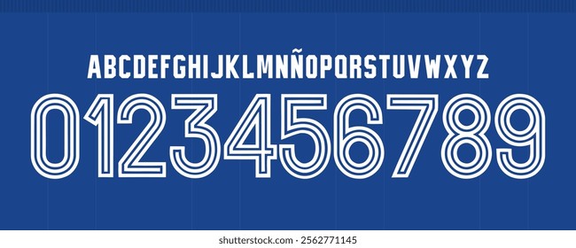 font vector team 1974 kit sport style font. retro football style font with lines. sports style letters and numbers for soccer team, retro argentina font, vintage