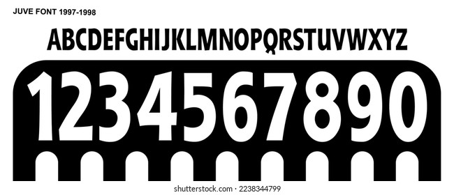 font vector team 1997 - 1998 kit sport style font. juventus football style font. italy league. sports style letters and numbers for soccer team