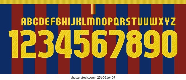 font vector team 2010 kit sport style font. football style font with lines and points inside. messi. Barcelona Spain font. sports style letters and numbers for soccer team