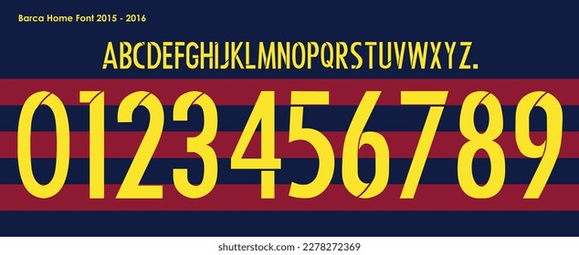 font vector team 2015 kit sport style. football style font with lines and points inside. messi. Barcelona font. barça font. sports style letters and numbers for soccer team