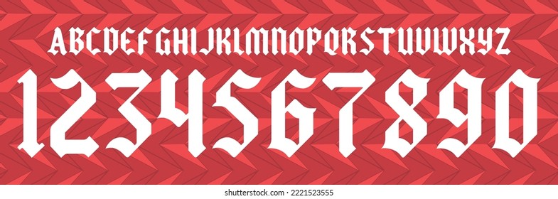 Font Vektor Team 2020 - 2021 Kit Sportart Schriftart. Fußball-Schriftart gotisch. Sportbriefe und -nummern für Fußballmannschaften