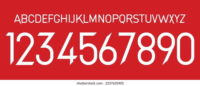 font vector team 2022 - 2023 kit sport style font. manchester football style font. premier league. sports style letters and numbers for soccer team