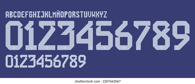 font vector team 2022 kit sport style font. football style font with lines and points inside. argentina font world cup. sports style letters and numbers for soccer team - Shutterstock ID 2207662067