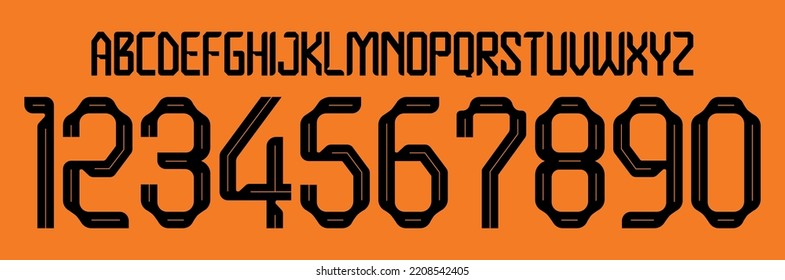 font vector team 2022 kit sport style font. football style font with lines. netherlands font world cup. sports style letters and numbers for soccer team