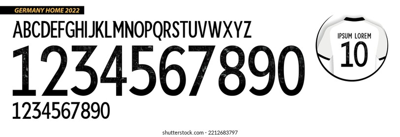 font vector team 2022 kit sport style font. football style font with lines. germany font world cup.sports style letters and numbers for soccer team