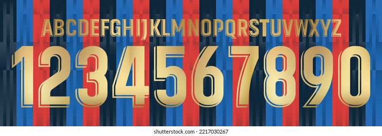 font vector team 2022 kit sport style font. football style font with lines and points inside. messi. Barcelona font. sports style letters and numbers for soccer team - Shutterstock ID 2217030267