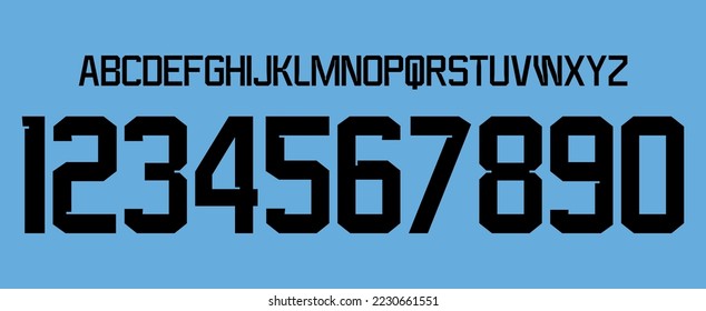 font vector team 2022 kit sport style font. football style font with lines and points inside. suarez. uruguay font world cup. sports style letters and numbers for soccer team