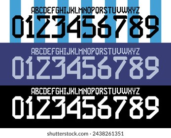 font vector team 2022-23 kit sport style font. argentina font. football style font with lines and points inside.  sports style letters and numbers for soccer team