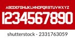 font vector team 2023 - 2024 kit sport style font. arsenal football style font. premier league.gunners soccer. sports style letters and numbers for soccer team
