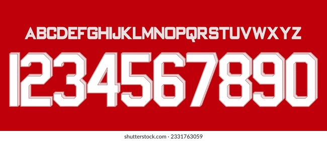 font vector team 2023 - 2024 kit sport style font. arsenal football style font. premier league.gunners soccer. sports style letters and numbers for soccer team