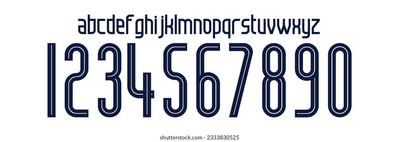 Font Vektorteam 2023 - 2024 Kit Sportart Schriftart. Schriftart im Fußball mit Linien im Inneren. Tottenham Font England Teams. Spur Club-Sportbriefe und -nummern für Fußballmannschaften