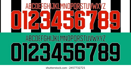 font vector team 2023 - 2024 kit sport style font. newcastle united football style font.  sports style letters and numbers for soccer team. turkey