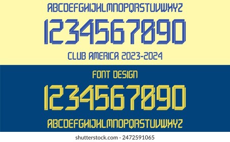 font vector team 2023 - 2024 kit sport style. football style font with lines. America de mexico font. club america font. sports style letters and numbers for soccer team