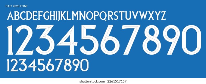 font vector team 2023 kit sport style font.italy serif font. football style font with lines. italy. sports style letters and numbers for soccer team