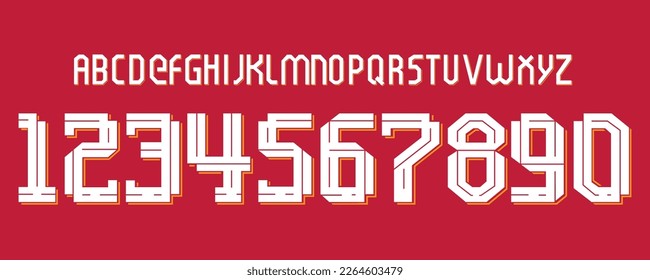 font vector team 2023 kit sport style font. football style font with lines inside. liverpool font england teams. sports style letters and numbers for soccer team