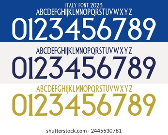 font Vector team 2023 kit sport style font. football style font con líneas. italia font. Letras y números de estilo deportivo para el equipo de fútbol.