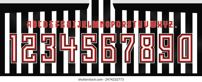 font vector team 2024 - 2025 kit sport style font. football style font with lines. Atletico Mineiro font. The Galo. sports style letters and numbers for soccer team. league Brazil.	