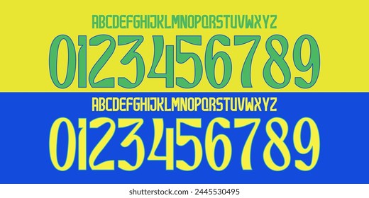 Font Vektorgrafik Team 2024 - 25 Kit Sport Stil Schriftart. Fußball Stil Schriftart mit Zeilen. Brasilien Schriftart. Buchstaben und Zahlen im Sportstil für die Fußballmannschaft.