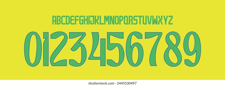 font vector team 2024 - 25 kit sport style font. football style font with lines. brazil font. Sports style letters and numbers for soccer team.