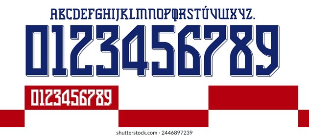 font vector team 2024 kit sport style font, croatia font, retro football style font with lines and points inside. sports style letters and numbers for soccer team