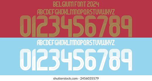 font vector team 2024 kit sport style font. football style font with lines. Belgium font euro. Sports style letters and numbers for soccer team. svg