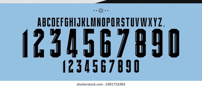 font vector team 2024 kit sport style font. football style font with lines and points inside. sports style letters and numbers for soccer team, uruguay font