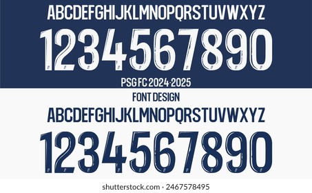 font vector team 2024-2025 kit sport style font. football style font with lines. paris football font. mbappe sports style letters and numbers for soccer team