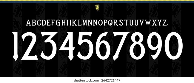 font vector team 2025 - 2026 kit sport style font. manchester football style font. manchester united england. sports style letters and numbers for soccer team	
