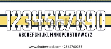 font vector team argentina 2014 2015 kit sport style. boca argentina soccer font. football style font with dynamic lines. messi, maradona. boca juniors. sports style letters and numbers for soccer