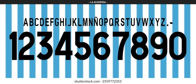 font vector team argentina 2024 kit sport style. argentina soccer font. football style font with dynamic lines. messi. racing club avellaneda. sports style letters and numbers for soccer team	