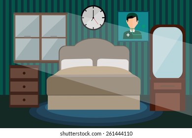 Font view bed room on  night time.