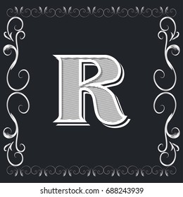 font vintage alphabet and monogram  floral lettering label design named r