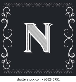 font vintage alphabet and monogram  floral lettering label design named n