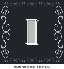 font vintage alphabet and monogram  floral lettering label design named i