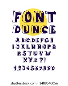 Font with volumetric linear letters. Vector. Letters for inscriptions. English alphabet, latin letters and numbers. Poster. Cartoon style.