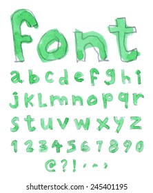 Font Watercolor. Handwritten Vector illustration.