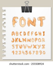  Font Watercolor. Handwritten Vector illustration.