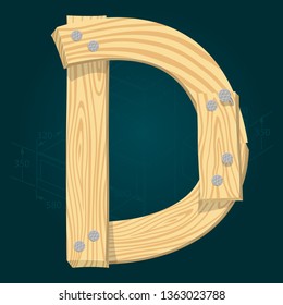 Font from wooden boards, letter D